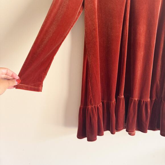 Taylor Rust Red Orange Velvet Long Sleeve Trapeze Mini Dress - Size 10 - Picture 3 of 10